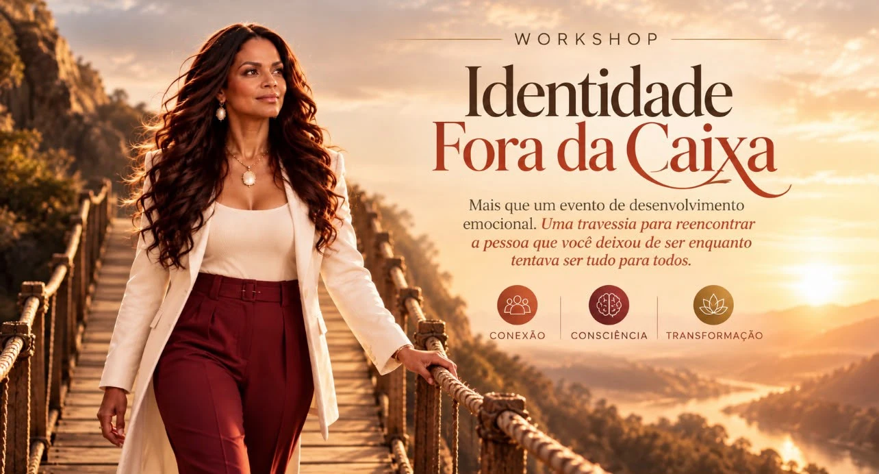 Workshop Identidade Fora da Caixa: conexão, consciência e transformação. Jacke Santos na ponte ao pôr do sol.